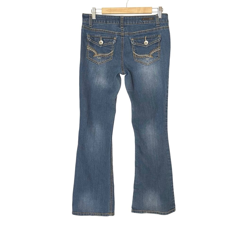 Y2K L.e.i. Sophia Hipster Flare Jeans Size Juniors 9 Whisker Flap Pocket